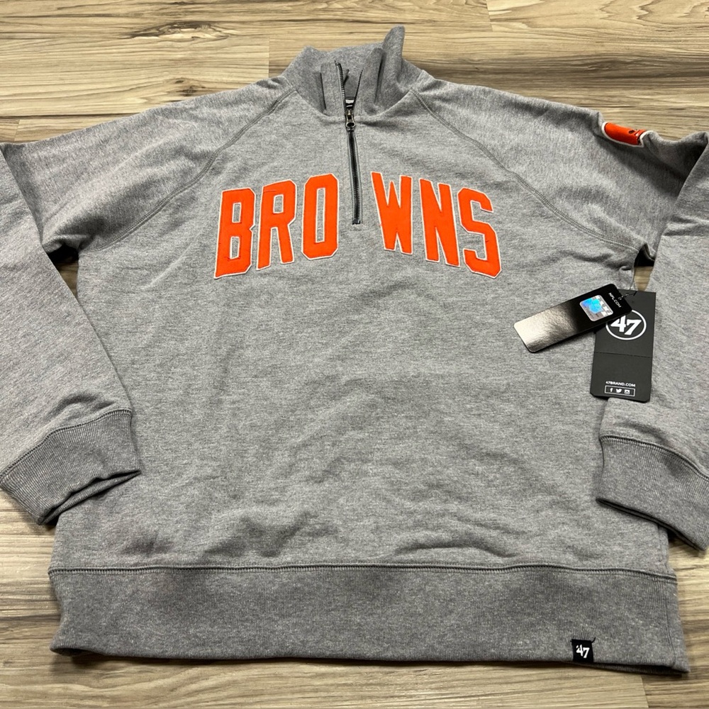 ‘47 Brand Cleveland Browns 1/4 Zip Pullover Sweater Gray Men’s 2XL $140 NWT